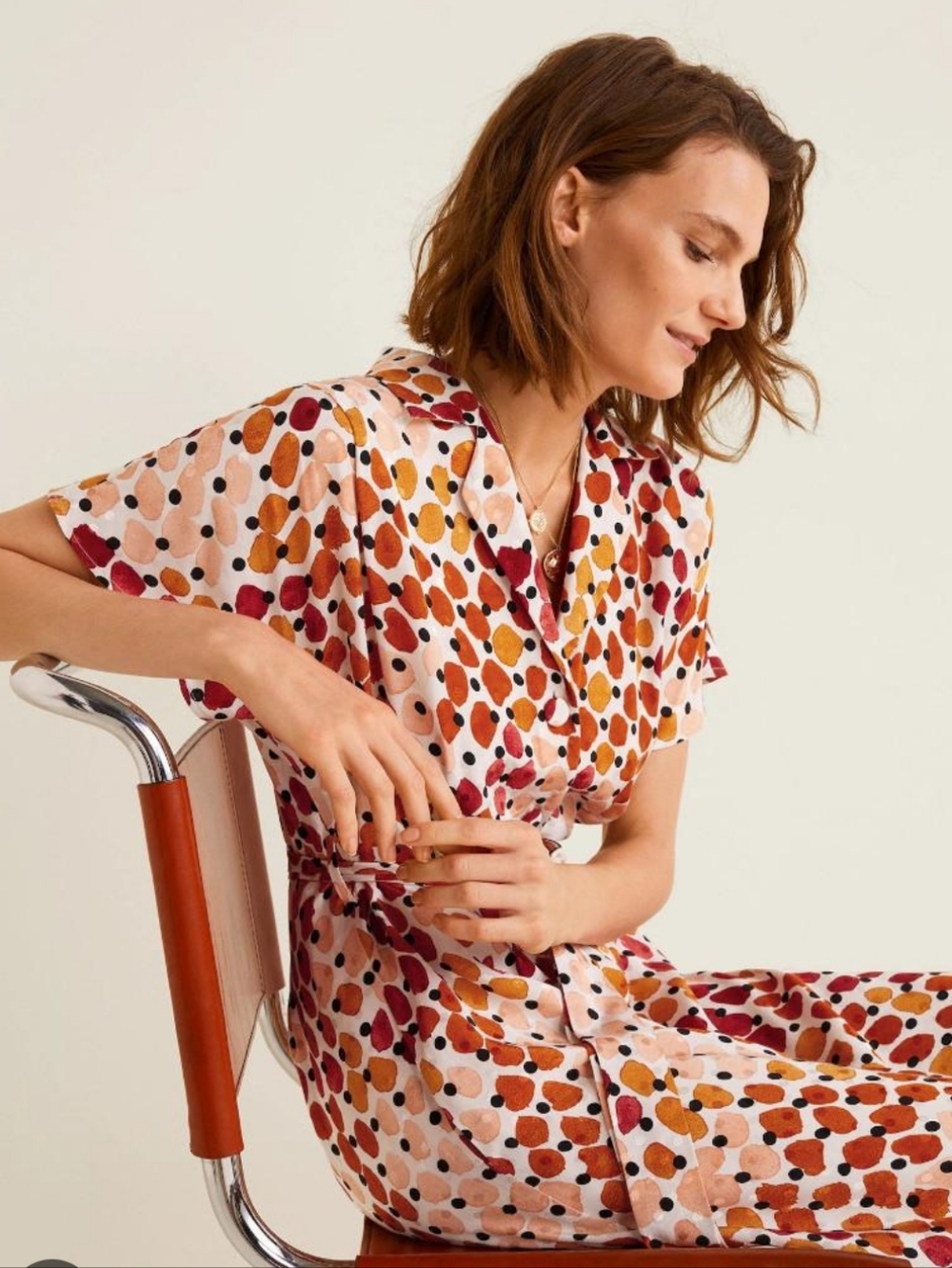 Mango Rust, Pink & Mustard Polka-Dot Button Front Dress Twee Shirt Dress Small